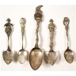 Five California Sterling Souvenir Mining Spoons