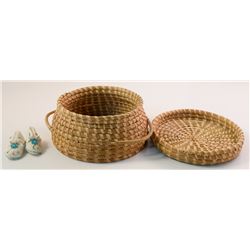 Papago Basket w/ Lid and Moccasin Pin