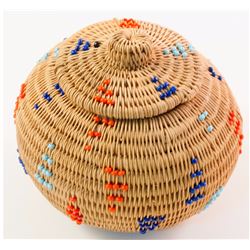 Lidded Woven Coiled Beaded Basket