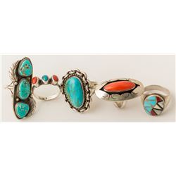 Five Turquoise/Coral Rings