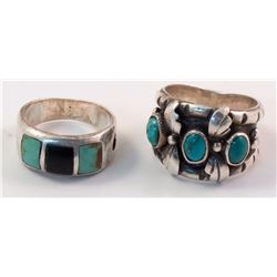 Two Rings with Turquoise & Onyx Stones