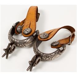 Antique Mexican Silver Inlaid Charro Spurs