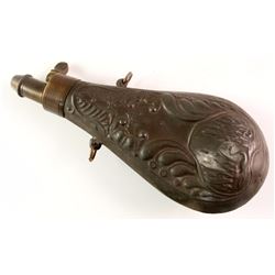 Small Ornate Embossed Copper Pistol Flask
