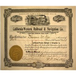 California Western Railroad & Navigation Company Stock Certificate