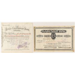 Two California Banking Stock Certificates