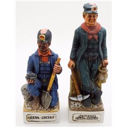 Two Coal Mining Whiskey Decanters