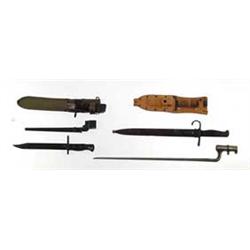LOT OF 5 BAYONETS AND FIGHTING KNIFE