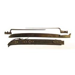 LOT OF MACHETE AND TWO BAYONETS