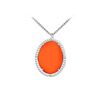 Image 1 : 10K White Gold Orange Chalcedony and Diamond Pendant 15.08 CT TGW