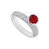 Image 1 : 14K White Gold : Ruby and Diamond Engagement Ring with Wedding Band Set 1.00 CT TGW