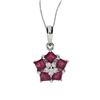 Image 1 : 14K White Gold Ruby And Diamond Floral Star Pendant With 18" Chain