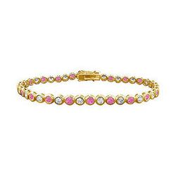 Pink Sapphire and Diamond Tennis Bracelet : 18K Yellow Gold – 5.00 CT TGW