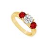 Image 1 : Three Stone Ruby and Diamond Ring : 14K Yellow Gold - 1.00 CT TGW