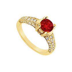 Ruby and Diamond Engagement Ring : 14K Yellow Gold - 1.25 CT TGW