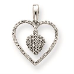 14K White Gold Diamond Dangle Heart Pendant