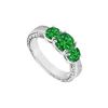 Image 1 : Emerald Three Stone Ring : 14K White Gold - 1.00 CT TGW