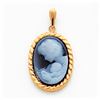 Image 1 : 14K New Arrival Agate Cameo With Sentiment Pendant