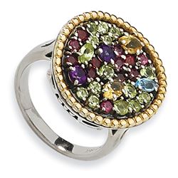 Sterling Silver W/14K 1.88Tw Multi Gemstone Ring