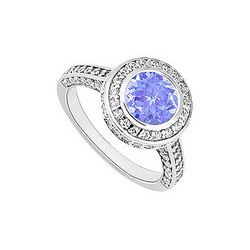 Tanzanite and Diamond Halo Engagement Ring : 14K White Gold - 2.00 CT TGW