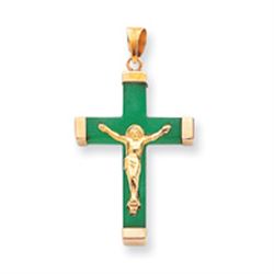 14K Green Dyed Quartz Crucifix Pendant