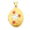 Image 1 : 14K & Rhodium Enameled Butterfly & Flowers 21Mm Oval Locket