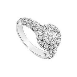 Diamond Halo Engagement Ring : 14K White Gold - 2.00 CT Diamonds