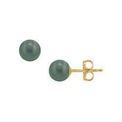 Tahitian Pearl Stud Earrings : 18K Yellow Gold – 9 MM