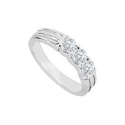 14K White Gold : Three Stone Diamond Wedding Band 0.35 CT TDW