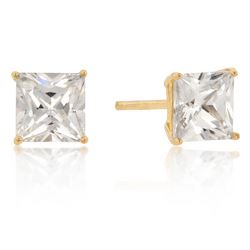 6mm New Sterling Princess Cut Cubic Zirconia Studs Gold