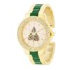 Image 1 : Green And Gold Metal Christmas Tree Cuff Crystal Metal Watch