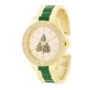 Image 1 : Green And Gold Metal Christmas Tree Cuff Crystal Metal Watch