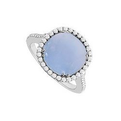 Blue Chalcedony and Diamond Ring : 14K White Gold - 2.50 CT TGW