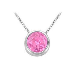 Created Pink Sapphire Bezel-Set Solitaire Pendant : .925 Sterling Silver - 1.00 CT TGW