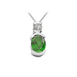 Emerald and Diamond Pendant : 14K White Gold - 1.50 CT TGW