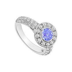 Tanzanite and Diamond Halo Engagement Ring : 14K White Gold - 2.25 CT TGW