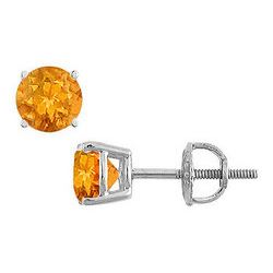 Citrine Stud Earrings : 14K White Gold - 2.00 CT TGW