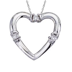 14K White Gold Diamond Open Heart Pendant With 18" Chain