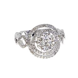 14K  White Gold Diamond Cluster Swirl Ring