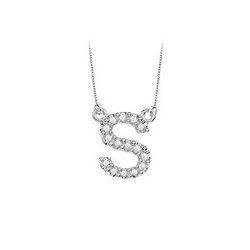 Petite Baby Charm Diamond S Initial Pendant : 14K White Gold - 0.20 CT Diamonds