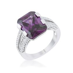 Rema 8.6ct Amethyst CZ Rhodium Radiant Cut Classic Cocktail Ring