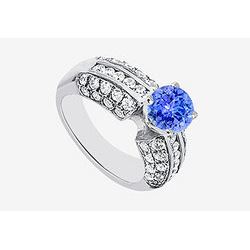 Natural Tanzanite and Diamond Engagement Ring in 14K White Gold 1.80 Carat TGW