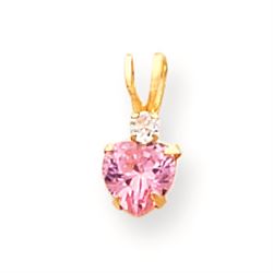 14K Pink CZ And CZ Heart Necklace