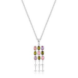 Silvertone Oval CZ Crest Pendant