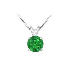 14K White Gold Prong Set Natural Emerald Solitaire Pendant 0.25 CT TGW