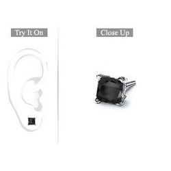 Mens 14K White Gold : Princess Cut Black Diamond Stud Earring - 1.50 CT. TW.