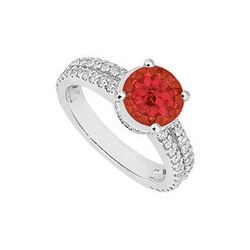 Ruby and Diamond Engagement Ring : 14K White Gold - 1.00 CT TGW