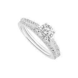 Diamond Engagement Ring with Wedding Band Set : 14K White Gold - 0.75 CT Diamonds