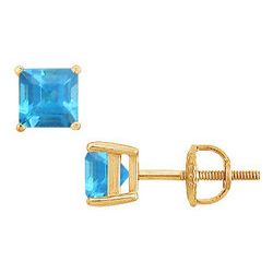 Blue Topaz Stud Earrings : 14K Yellow Gold - 2.00 CT TGW