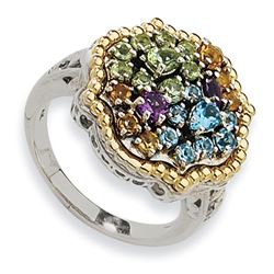 Sterling Silver W/14K 1.43Tw Multi Gemstone Ring