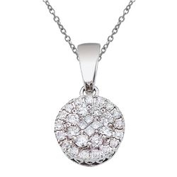 14K White Gold Diamond Clustaire Pendant With 18" Chain